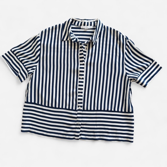 Jane + Delancey White and Blue Stripe Button Down  Shirt size M - Picture 1 of 4